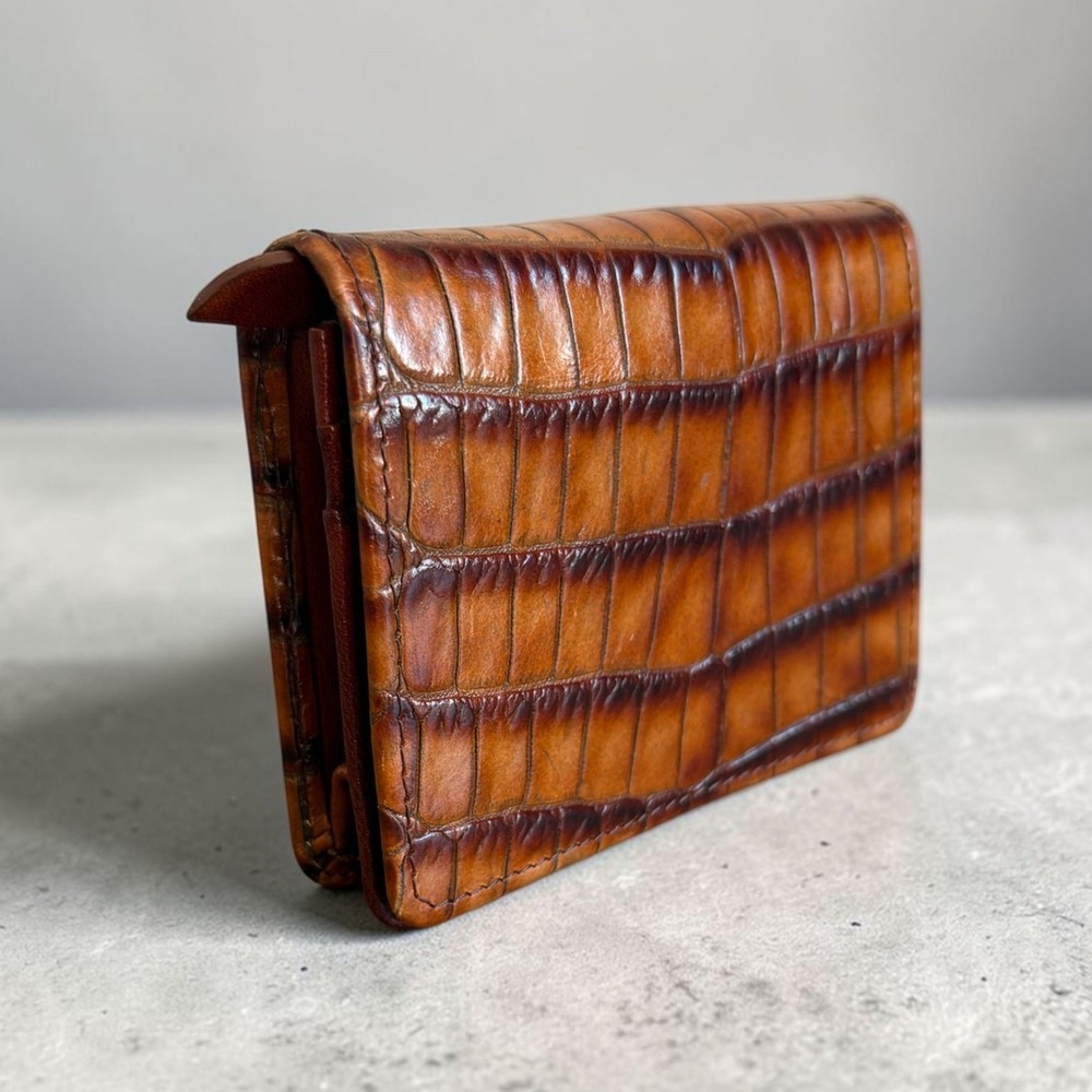 Brahmin Melbourne Brown Croc Embossed Leather Bi-Fold Card Wallet ID Window